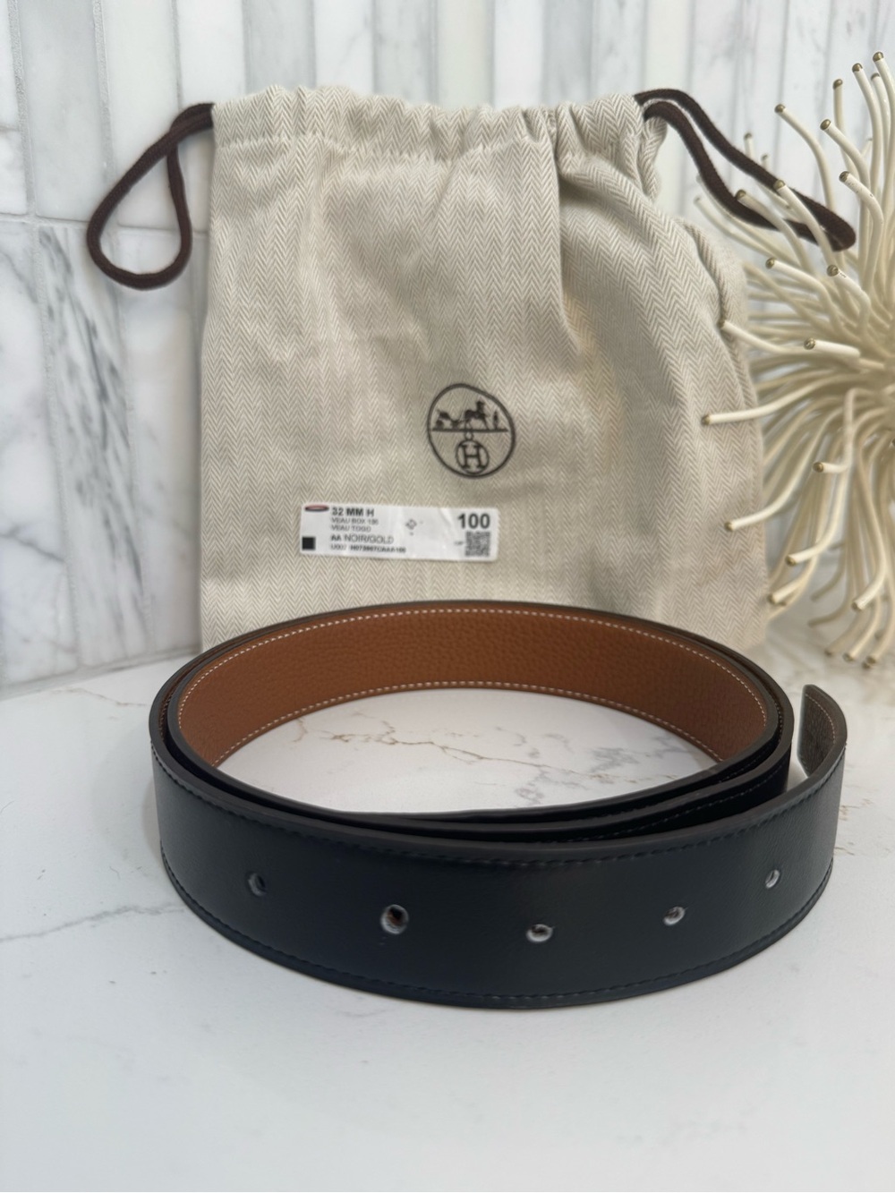 Hermes Women’s Reversible Black/Tan Leather 100 cm Belt